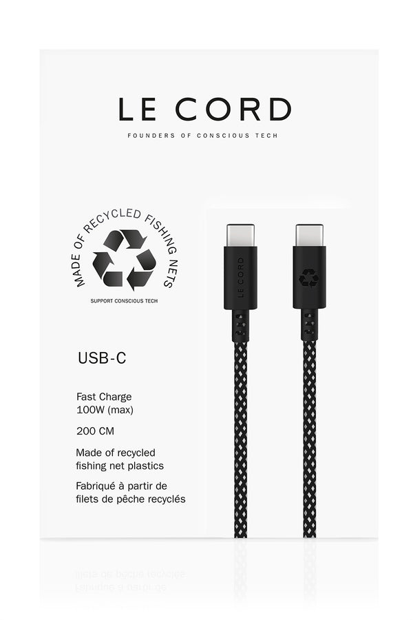 USB Sea Black · Type C · 100W · 2 meter · Made of recycled fishing nets