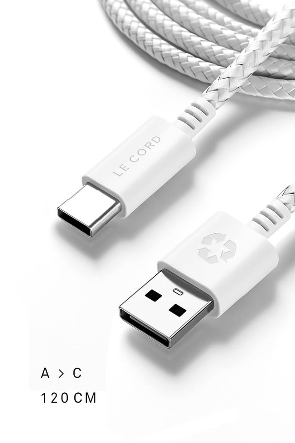 Câble USB A vers type C super pâle · 1,2 mètre · Fabriqué à partir de plastiques recyclés